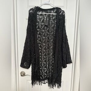Curations Black Crochet Open-Front Cardigan
